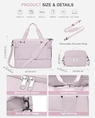 Weekender Bags for Women, Carry On Travel Duffle Bag with Shoe Compartment - color: A- Lotus Pink