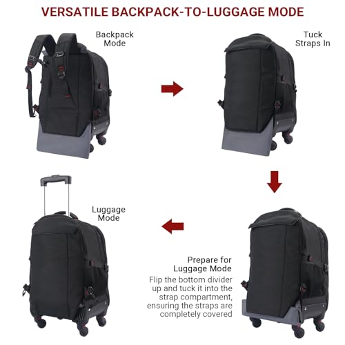 star cloud 4-Wheel Checked Rolling Backpack Extra-Large Roller Travel Laptop Backpack for Business, Water-Resistant Luggage, Backpack with Wheels for Commuting - size: Checked 24-Inch 55L