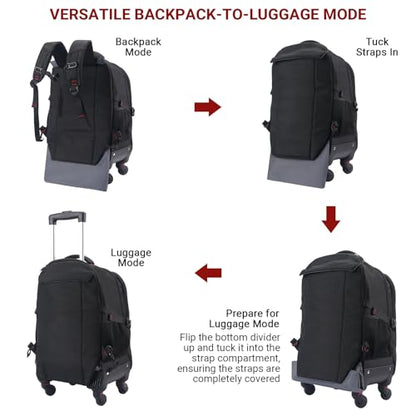 star cloud 45L Rolling Backpack for 17.3" Laptop - 22x14x9, Water-Resistant Luggage with 4 Extra Wheels, Roller Travel Laptop Backpack for Business, Wheeled Backpack for Travel and Commuting - size: Carry on 22-Inch