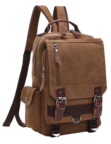 mygreen Canvas Cross Body Messenger Bag Shoulder Sling Backpack Travel Rucksack - color: Coffee-zipper Shoulder