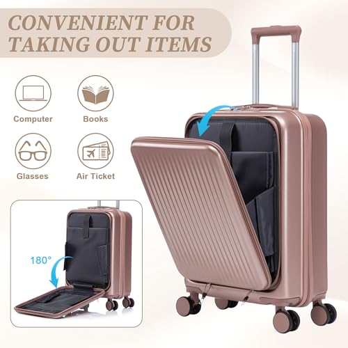 Merax 20/14 Inch Hardside Luggage, Lightweight Suitcases with Spinner Wheels - color: Champagne ABS, size: 14/20 Inch