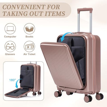 Merax 20/14 Inch Hardside Luggage, Lightweight Suitcases with Spinner Wheels - color: Champagne ABS, size: 14/20 Inch