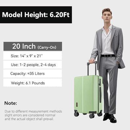 Hulsin Carry On Luggage 22x14x9 Airline Approved for Women 20 Inch Hardside - color: Green