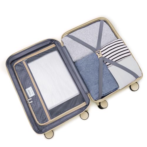 LARVENDER Expandable Carry On 3 Piece Luggage Set with Backpack 20 Inch | Champagne, PP Hardshell Checked Luggage, Suitcase Set for Women, Spinner Wheels, Lightweight,22x14x9 Airline Approved - color: Champagne, style: 3 Piece Sets
