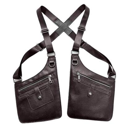 Double Shoulder Armpit Bag Leather Anti-Theft Underarm Holster Bag（Brown） - color: Brown2