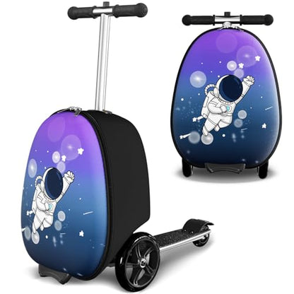 Baotree 2-in-1 Ride-On Scooter Suitcase, Scooter Luggage for Kids Ages 5-12, Foldable & Lightweight Carry with LED Light-Up Wheels - color: Blue