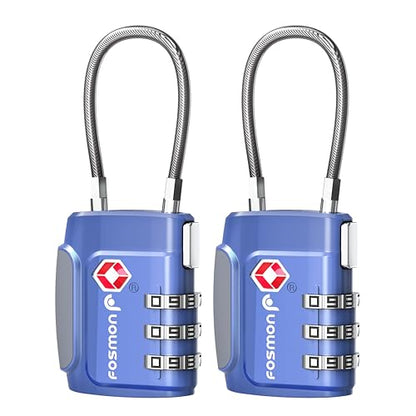 Fosmon TSA Approved Cable Luggage Locks, 3 Digit Combination, 2 Pack Blue - style: 3 Digit blue 2 pack