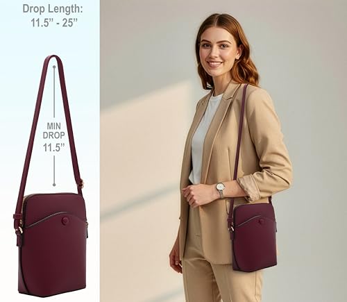 Small Crossbody Bag with Gold Hardware, Mini Shoulder Purse with Adjustable Strap - color: Wine