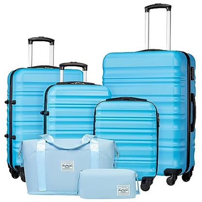 LONG VACATION Luggage Sets, 6 Piece, Hardshell Suitcase with Spinner Wheels - color: SKY BLUE, size: 6-Piece Set