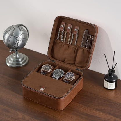 ProCase Travel Watch Case, 3 Slots Mens Jewelry Box -Lightbrown - color: Lightbrown, size: 3-Slot