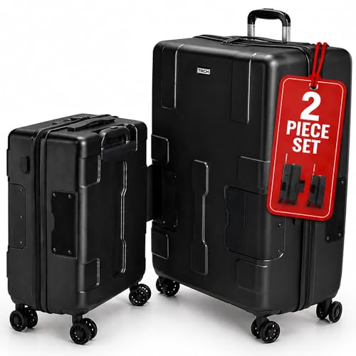 TACH Patented Connecting Hard Shell 2 Piece Luggage Set - 20 & 28 inch Luggage | Large & Carry-On Rolling Suitcases - Black - color: Black, size: 2-Piece Set
