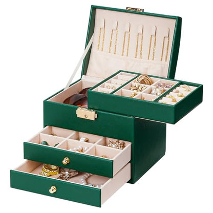 Homde Small Jewelry Box for Girls: 3-Layer Lockable Organizer (Green) - color: Midnight Green