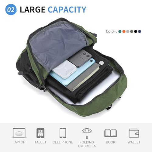 20L Small Hiking Backpack for Women Men Packable Daypack Green - color: Dark Green, size: 20L