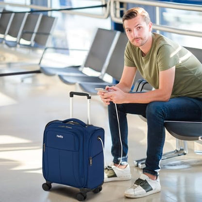 HanTrip 16 Inch Underseat Small Carry On Luggage with Spinner Wheels, Blue - color: Blue