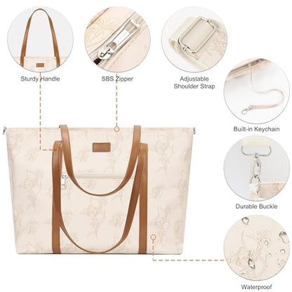 Laptop Tote Bag for Women 17 Inch, Waterproof Computer Bag for College - color: A3-beige/Brown Flower