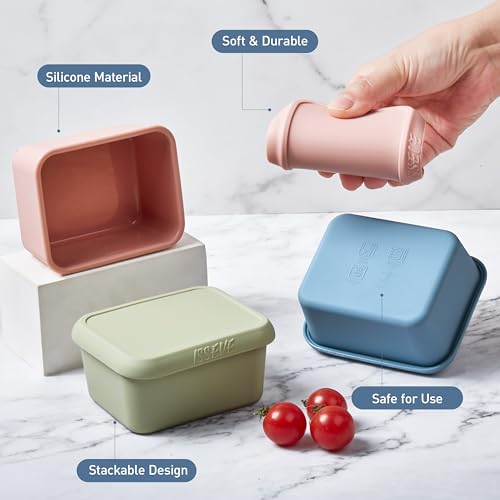 ISSEVE 4Pack 8oz Silicone Snack Containers for Kids with Lids, Reusable - size: 8oz-4pack