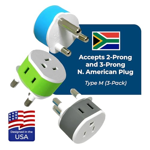 OREI South Africa, Botswana, Namibia Power Plug Adapter with 2 USA Inputs - Travel 3 Pack - Type M (US-10L), Safe Grounded Use with Cell Phones, Laptop, Camera Chargers, CPAP, and More - style: Type M-South Africa
