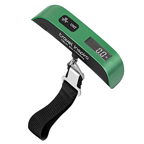 travel inspira Digital Luggage Scale – Portable Hanging Suitcase Weight Scale for Travel, 110 lb Capacity, Backlit LCD Display, Prevents Airport Overweight Fees, Battery Included - color: Green