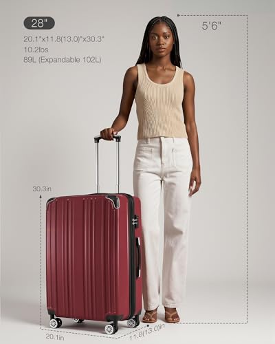 Coolife Luggage, Lightweight and Durable Hardshell, 28 in, wine wind new - color: wine wind new, size: L(28in)
