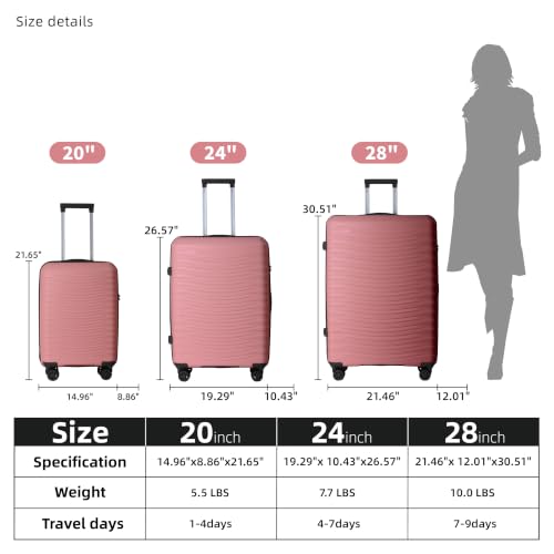 3-Piece PP Hardshell Luggage Set With Wheels, 20"/24"/28", Peach Pink - color: Peach Pink