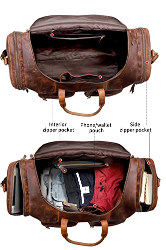 32" Vintage Duffel Classic Style with Modern Outlook Retro Thick Full Grain Cowhide Handmade Airplane Under seat Carry On Bags Leather Gym Overnight Luggage Bag - size: 32 inch