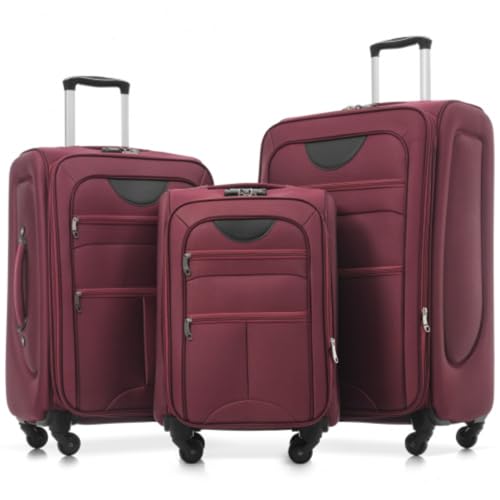 Softside Luggage Set Softshell Lightweight 3 Piece Spinner Suitcase 22" 26" 30" (Red) - color: Red