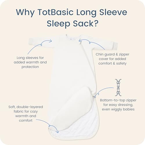 1.0 TOG Long Sleeve Sleep Sack, Baby Wearable Blanket 2-Way Zipper - color: Cloud, size: 6-18 Months