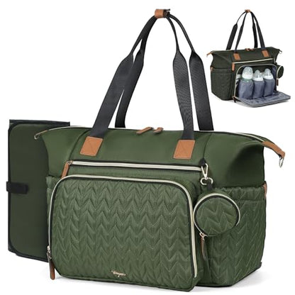 Diaper Bag Tote, Large Baby Hospital Bag for Labor Delivery Mom - color: Dark Green