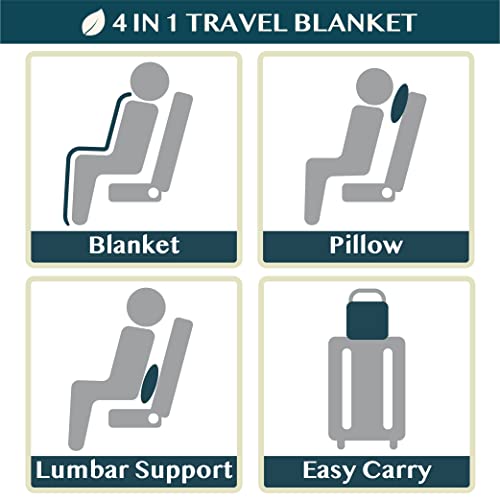 PAVILIA Compact 2-in-1 Travel Blanket Pillow for Airplane Flight, Navy Blue - color: Navy