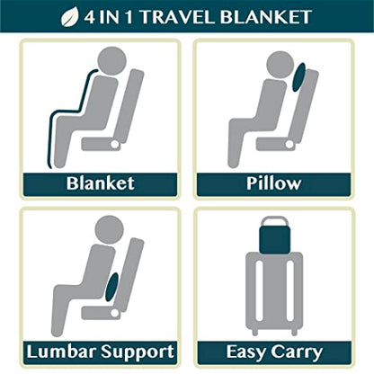 PAVILIA Compact 2-in-1 Travel Blanket Pillow for Airplane Flight, Navy Blue - color: Navy
