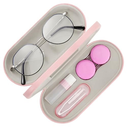 MoKo Double Eyeglass Case,Glasses and contact case 2 in 1 with Mirror - color: Ab-pink