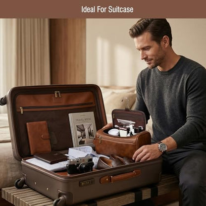 Travel Toiletry Bag Hanging For Mens PU Leather - Yellow Brown (Initial I) - color: Yellow Brown, style: I