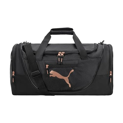PUMA womens Candidate Duffel Bag with Removable Strap & Shoe Pocket - color: Black/Rose Gold