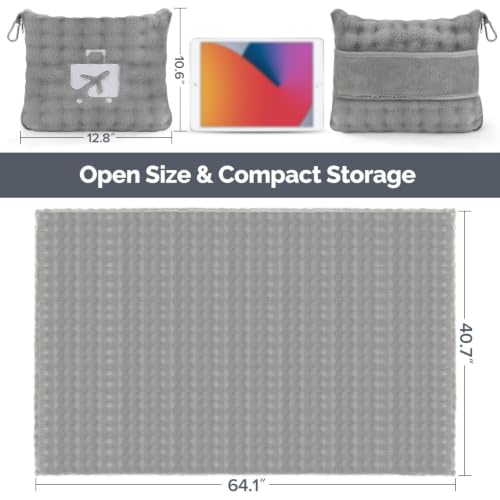 Gray Travel Blanket for Airplane, Portable Soft Flannel with Pouch & Clip - color: Gray