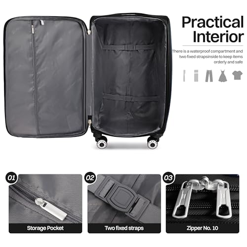24'' Luggage,Softside Suitcase,w/LOCK,Expandable 15% - color: Black-Burgundy, size: Checked-Medium 24-Inch