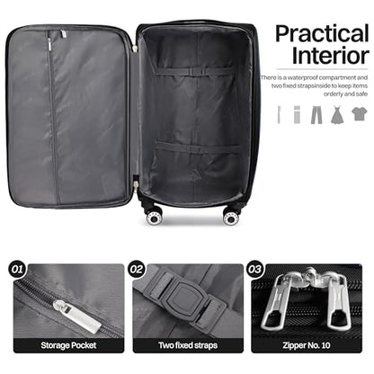 24'' Luggage,Softside Suitcase,w/LOCK,Expandable 15% - color: Black-Burgundy, size: Checked-Medium 24-Inch