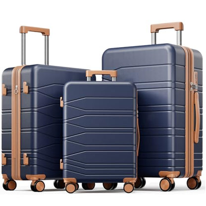 3 Piece Expandable Luggage Set with Spinner Wheels Hardshell Suitcase Set - color: Navy Blue