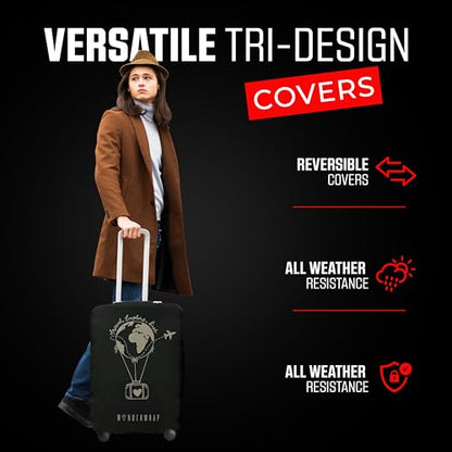 Reversible Travel Luggage Covers - 3 in 1 Design Carry on Cover - color: Black Hot Air Balloon, size: Small (48-53 x 32-36 x 20-24cm)