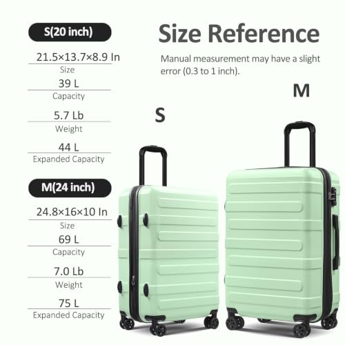 Carry on Luggage 22x14x9 Airline Approved, Expandable - color: Green Mint, size: S (20 In Carry-on)