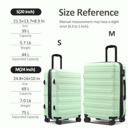 Carry on Luggage 22x14x9 Airline Approved, Expandable - color: Green Mint, size: S (20 In Carry-on)