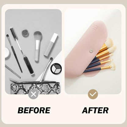 Silicone Makeup Brush Holder Travel Cosmetic Bag, Soft Portable Cosmetic Face Brushes Holder with Anti-Fall Out Magnetic Closure, Pink - color: Pink