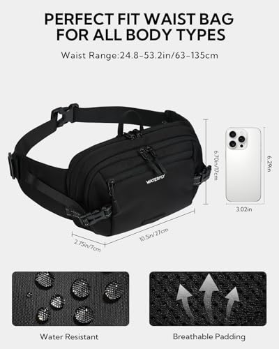 WATERFLY Fanny Pack Waist Bag: 3L Large RFID Anti-Theft for Travel - color: Black