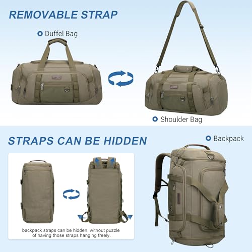 WITZMAN 캔버스 더플 백 남성용 3 in 1 컨버터블 백팩 40L 여행용, 아미 그린., 빈티지 - color: 아미 그린., size: 45L Upgrade