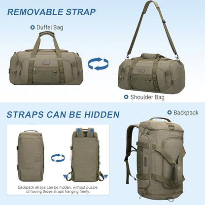 WITZMAN 캔버스 더플 백 남성용 3 in 1 컨버터블 백팩 40L 여행용, 아미 그린., 빈티지 - color: 아미 그린., size: 45L Upgrade