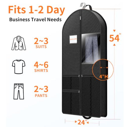 Suit Garment Clothes Travel Bag: 54 inch Lightweight Foldable Black Short Fabric Breathable - Hanging Storage Cover Pockets Zipper for Men - Wardrobe Carry Coat Jacket Uniform Tuxedo Shirt - size: 54"1Pack