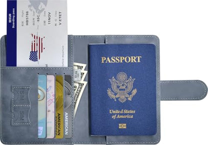 Passport Holder Cover Wallet Case RFID Blocking Card Slot Travel Essentials - color: Navy Grey