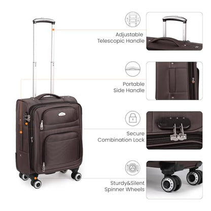 20'' Carry on Luggage,Softside Suitcase,Expandable 15% - color: Coffee, size: Carry-On 20-Inch