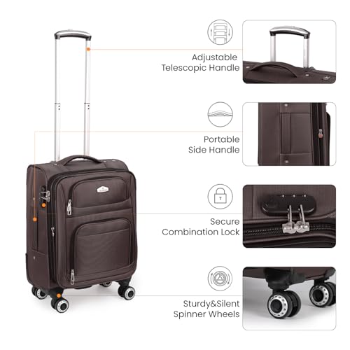 20'' Carry on Luggage,Softside Suitcase,Expandable 15% - color: Coffee, size: Carry-On 20-Inch