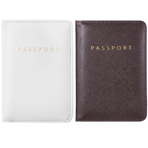 2 Pcs Passport Cover Holder for Travel Waterproof Leather Passport Wallet Case Book Travel Cruise Essentials for Women Men | Passport Wallet Cover Case for Women Men, Waterproof, Travel Must Haves Accessories, PU Leather, His & Her Passport Book - color: