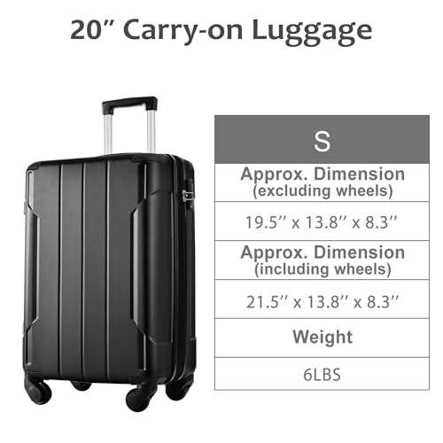 Merax 20" Hardshell Carry-On Luggage Airline Approved with TSA Lock - color: Black Single, size: 20 Inch